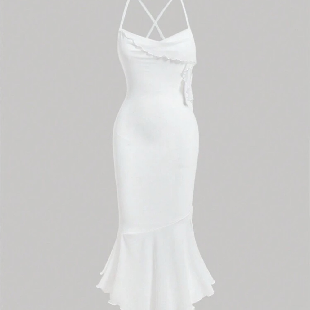 SHEIN White Bodycon Midi Dress Cowl Neck Sleeveless